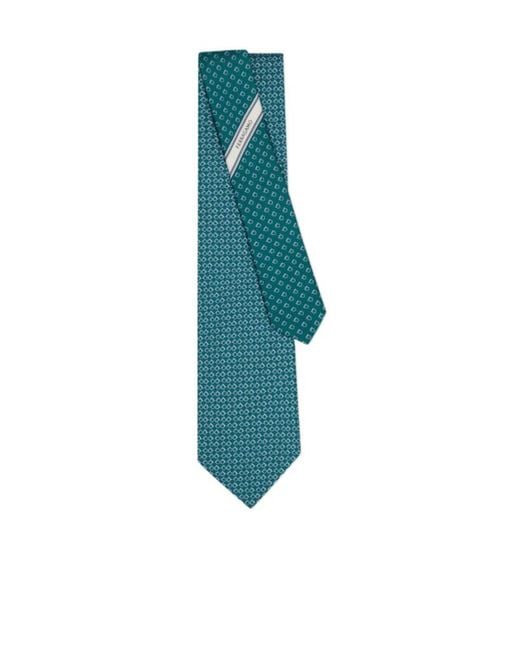 Ferragamo Blue Gancini Square Print Silk Tie for men