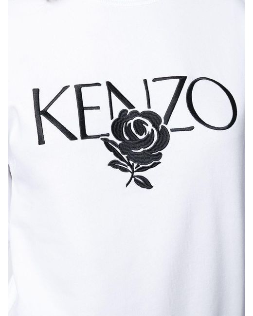 KENZO White Embroidered Rose Logo Sweater