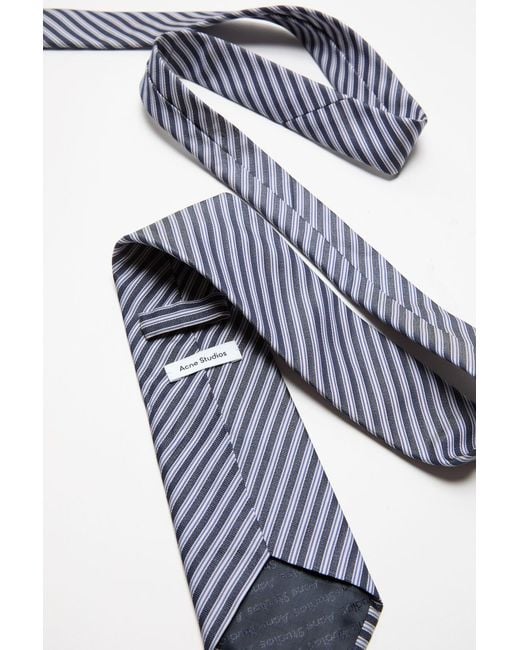 Acne White Striped-Pattern Silk Tie for men