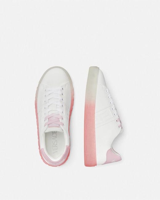 Versace White Greca-Embossed Lace-Up Sneakers
