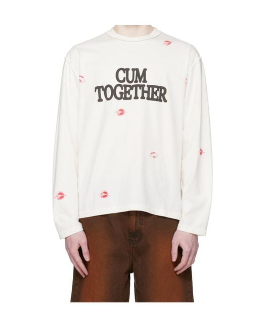 Carne Bollente White Crew Neck Long-Sleeved T-Shirt for men