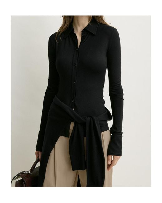 Totême  Black Totême Fitted Jersey Blouse