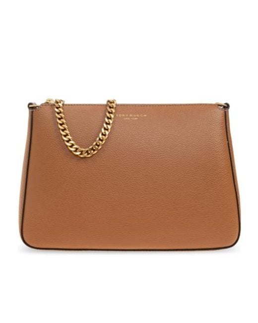 Tory Burch Brown Chain-Linked Zipped Shoulder Bag