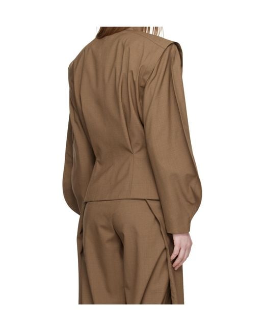 Mugler Brown Draped-Shoulder Jacket