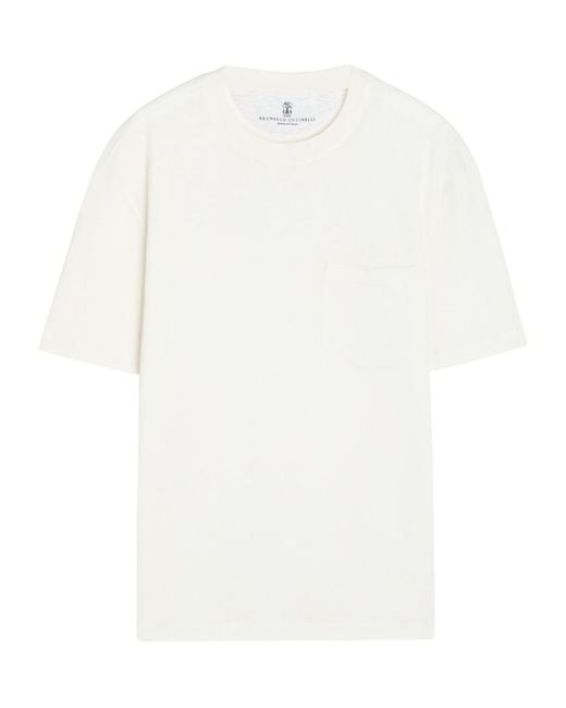 Brunello Cucinelli White Ribbed Crew Neck T-Shirt for men