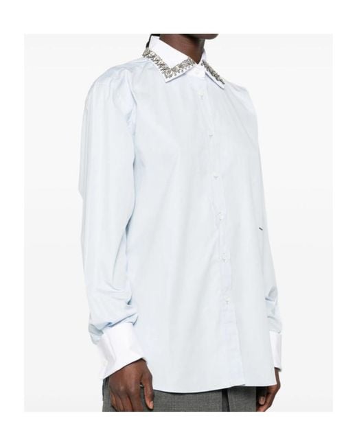 Prada White Embellished Collar Shirt