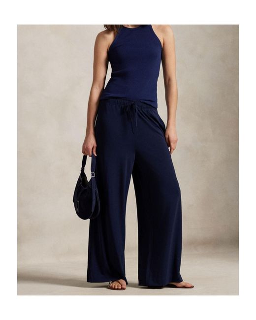 Polo Ralph Lauren Blue Stretch Jersey Wide Leg Trousers