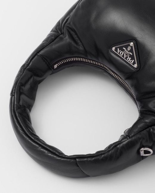 Prada Black Enamel Triangle-Logo Leather Shoulder Bag