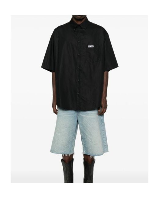 Balenciaga Black Bb Logo Embroidered Oversized Shirt for men