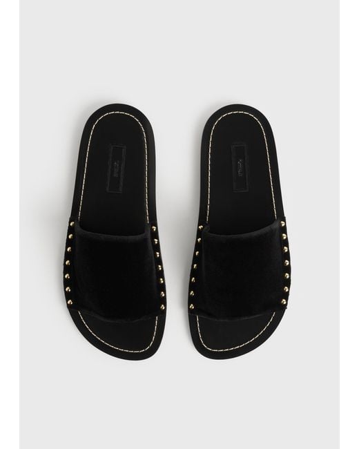 Totême  Black Totême Studded Velvet Slides