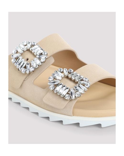 Roger Vivier White Embellished Slip-On Sandals