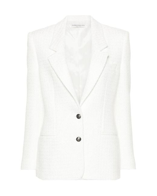 Alessandra Rich White Single-Breasted Boucl Blazer