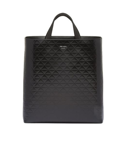 Prada Black Embossed-Printed Top Handle Bag for men