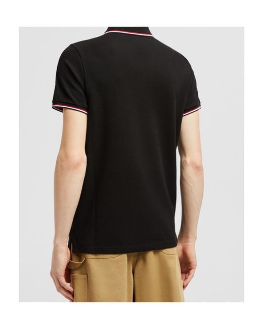 Moncler Black Logo Patch Short-Sleeved Polo Shirt for men