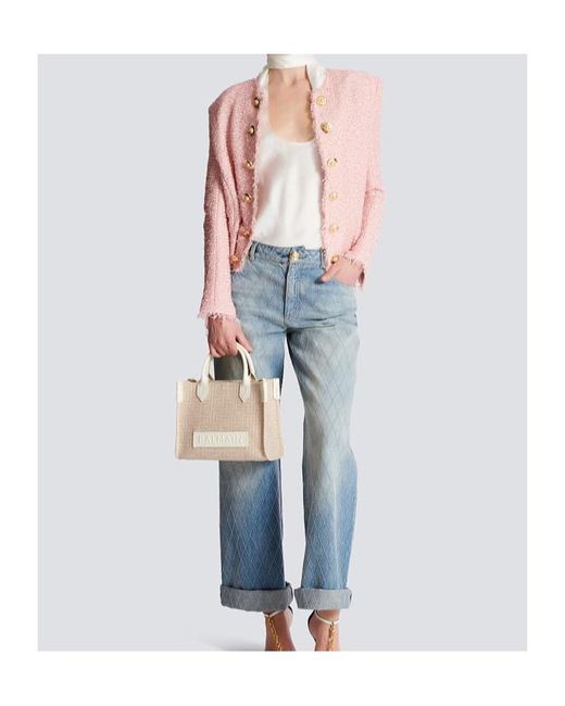 Balmain Natural B-Army Small Monogrammed Canvas And Leather Tote Bag