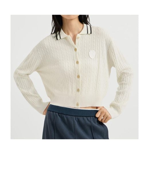 Brunello Cucinelli White Cashmere Cable-Knit Polo Shirt With Logo