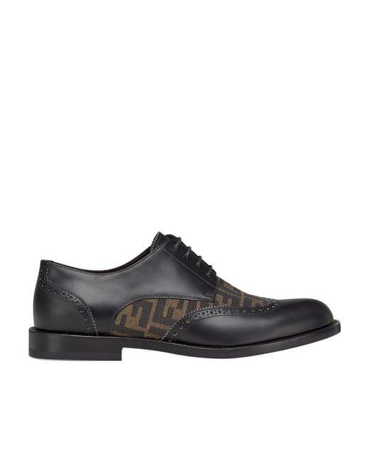 Fendi Black Ff-Motif Detail Derby Lace-Up Shoes for men