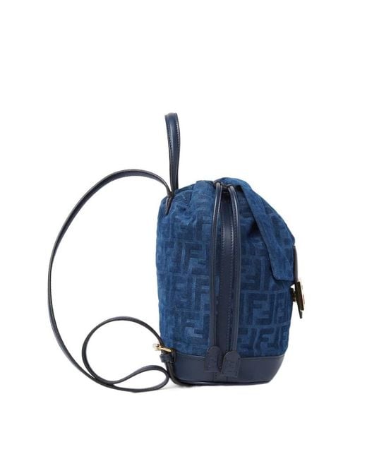 Fendi Blue Flocked Ff Denim Backpack