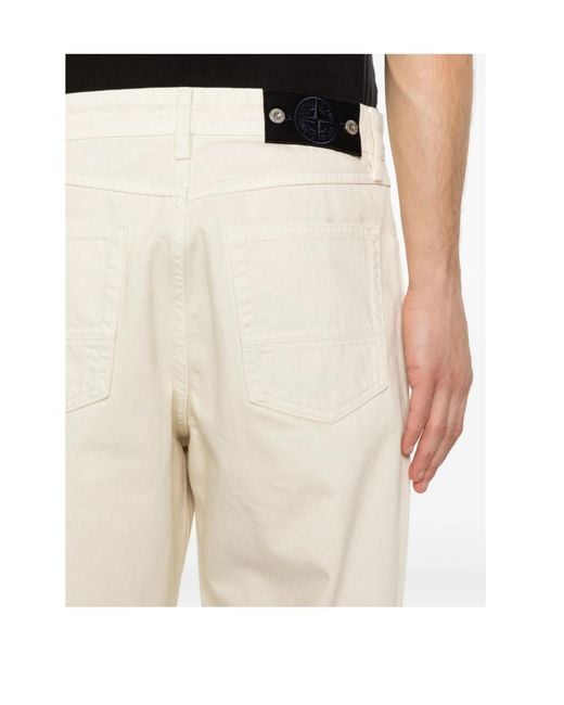 Stone Island White Logo Patch Straight-Leg Pants for men