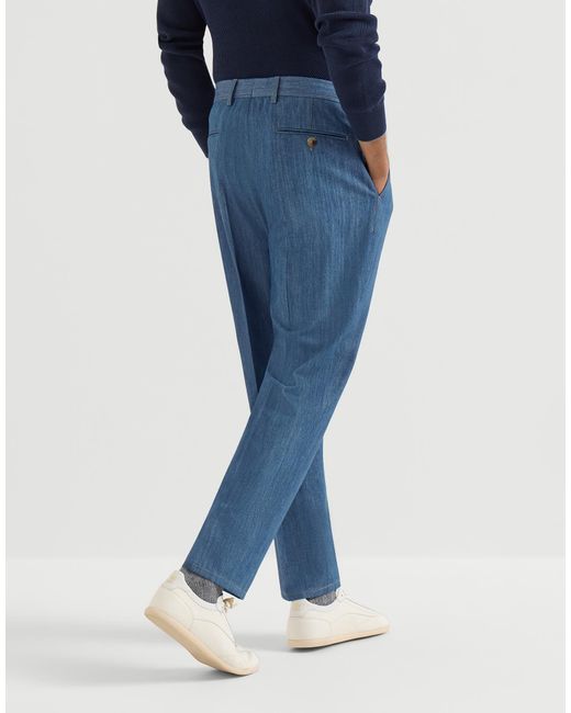 Brunello Cucinelli Blue Pleated-Design Trousers for men