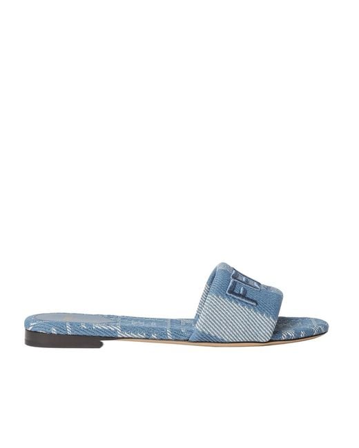 Fendi Blue Sunshine Denim-Effect Jacquard Slides