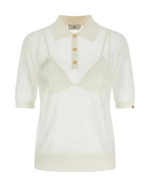 Elisabetta Franchi White Sheer Textured Bra Polo Shirt