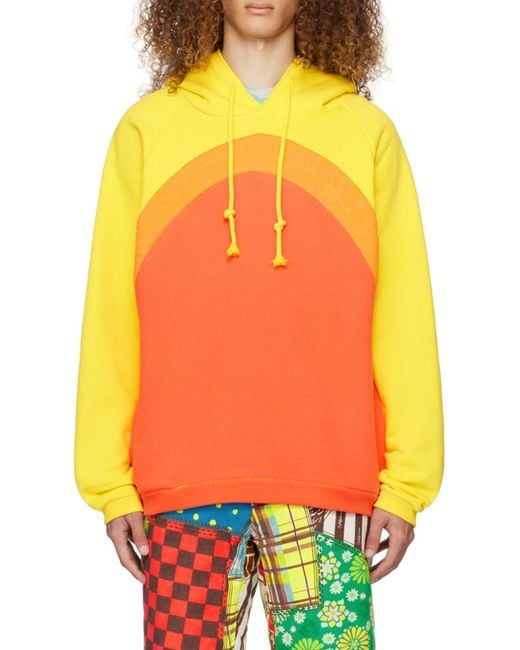 ERL Orange Knit-Panelled Drawstring Hoodie for men