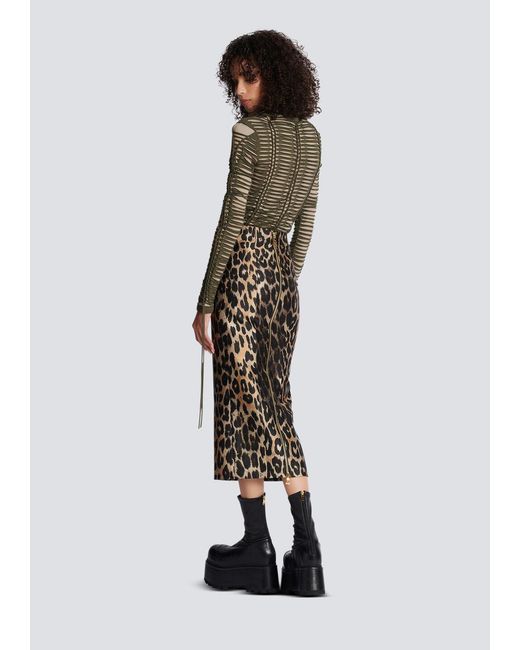 Balmain Multicolor Animal-Printed Midi Skirt