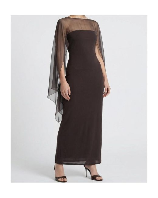 Alberta Ferretti Brown Sheer Cape Overlay Dress
