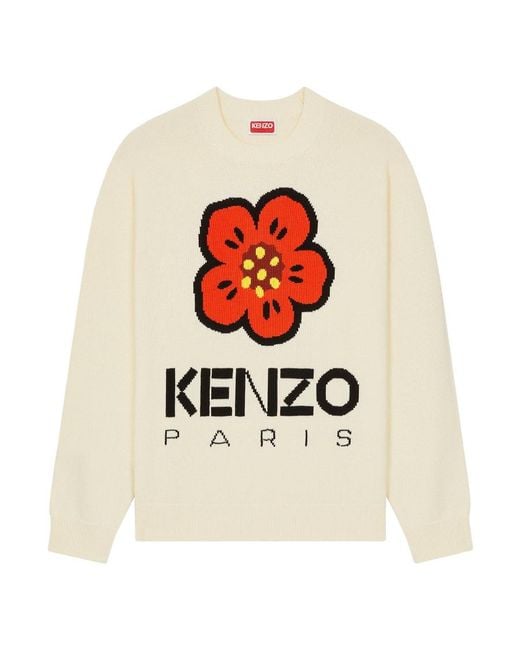 KENZO White Boke Flower Logo Intarsia Crewneck Jumper for men