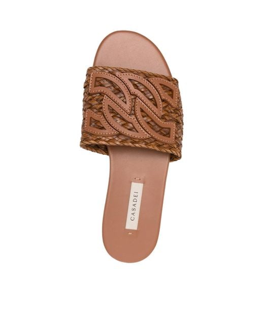 Casadei Brown Round-Toe Flat Sandals