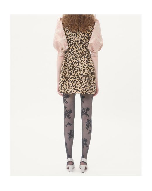 Valentino Natural Leopard Printed Puff-Sleeved Mini Dress