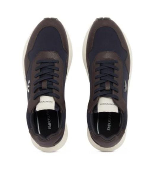 Emporio Armani Blue Recycled Nylon Sneakers With Regenerated Saffiano Details for men