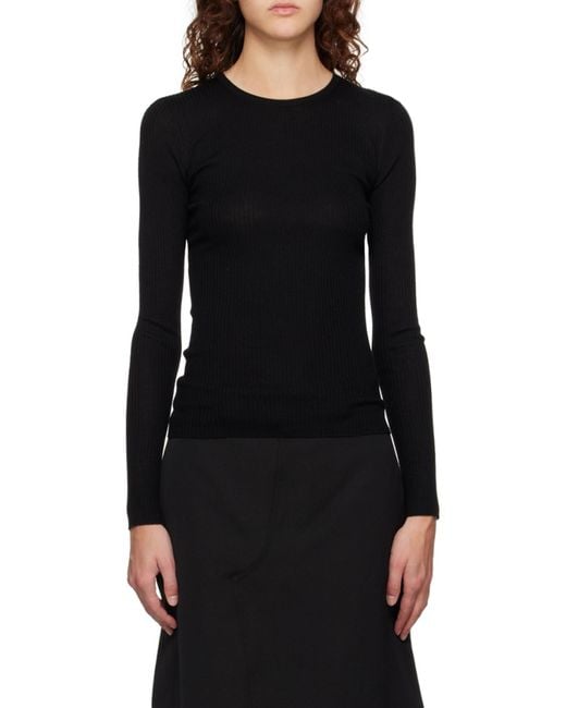 Theory Black Ribbed-Knit Slim-Fit Crewneck Jumper