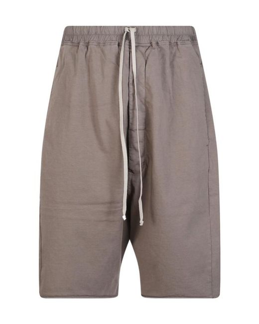 Rick Owens Gray Dropped-Crotch Drawstring Shorts for men