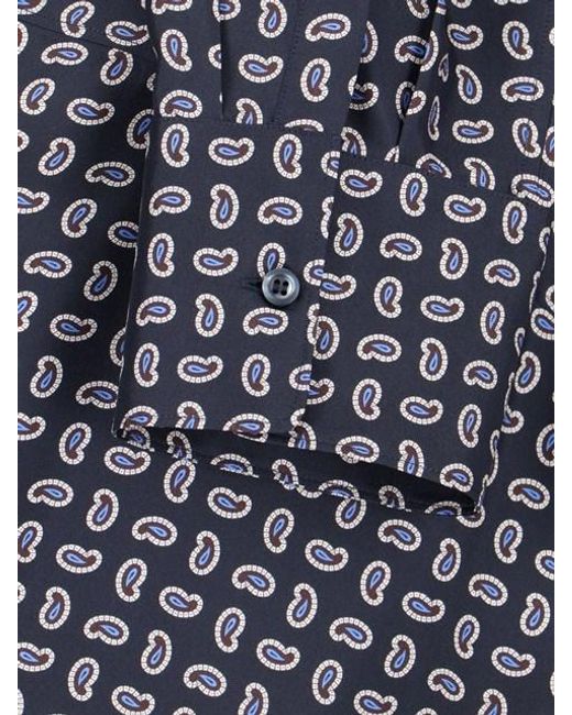 Prada Blue Printed Twill Silk Shirt