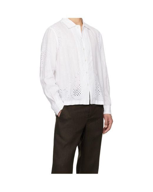 Bode White Embroidered Long Sleeve Shirt for men