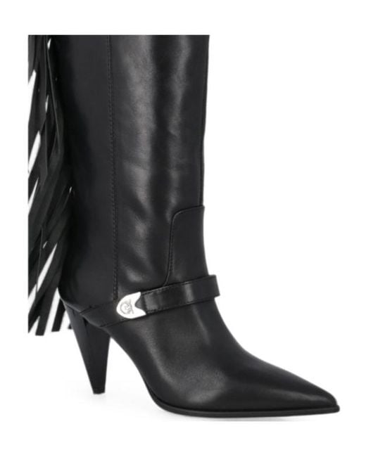 Pinko Black Fringe-Detail Leather Boots