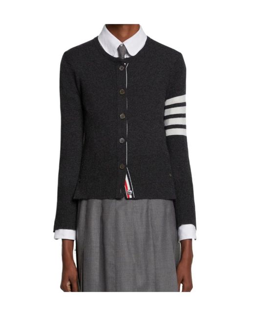 Thom Browne Black 4-Bar Striped Buttoned Cardigan