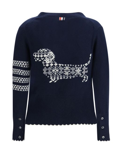 Thom Browne Blue V-Neck Buttoned Cardigan
