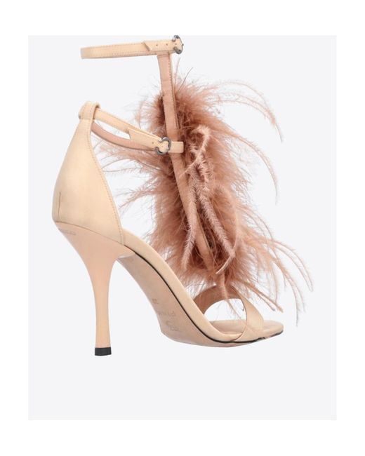 Pinko Pink Janis 95Mm Feather-Detail Sandals