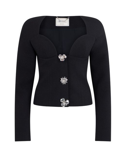Blumarine Blue Cropped Jewel-Button Blazer