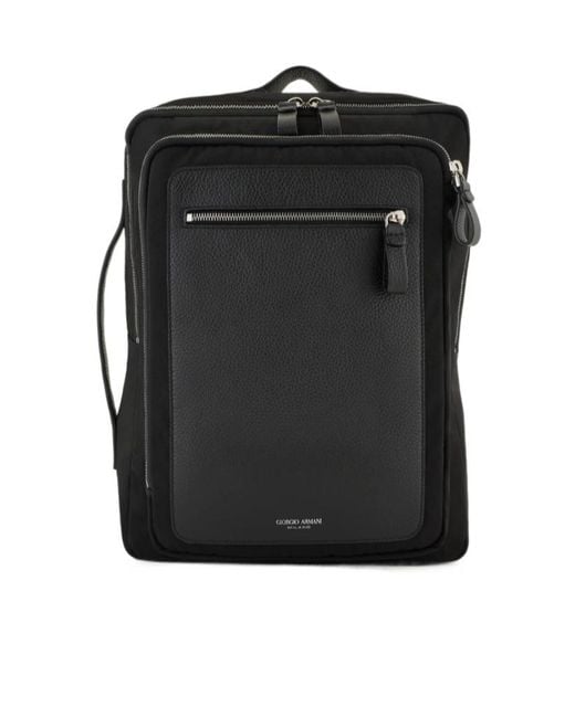 Giorgio Armani Black Logo Printed Zipped Backpack for men