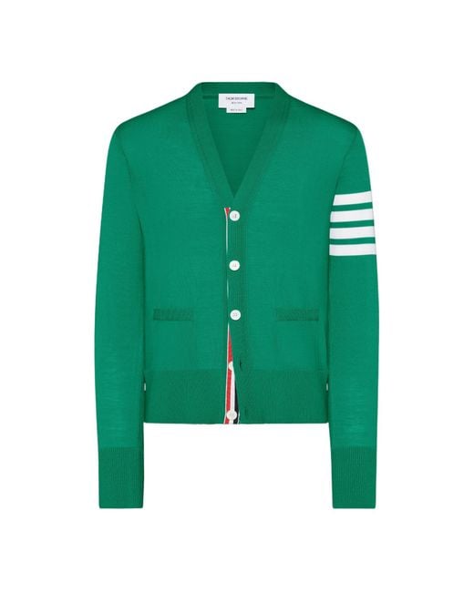 Thom Browne Green Merino Wool 4-Bar Classic V-Neck Cardigan for men