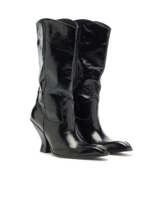 DIESEL Black D-Luffy Patent Leather Boots
