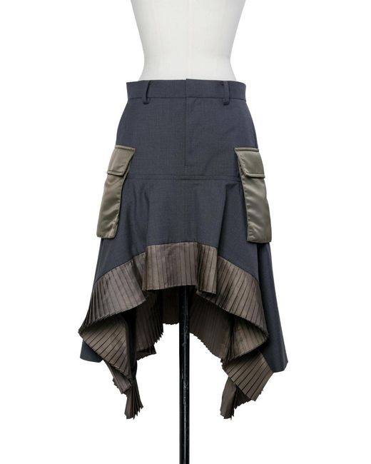 Sacai Gray Suiting X Twill Skirt