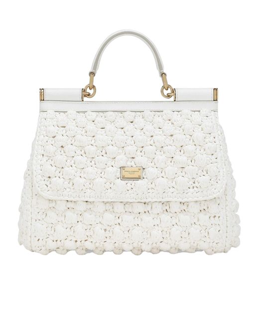 Dolce & Gabbana White Logo Plaque Large Sicily Handbag