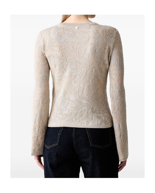 Liu Jo Gray Floral-Jacquard Crewneck Jumper