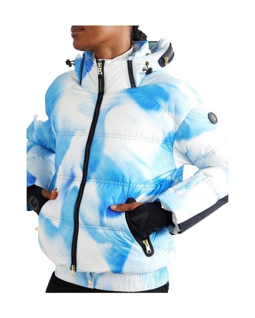 Bogner Blue Kelly Hooded Printed Quilted Ski Jacket