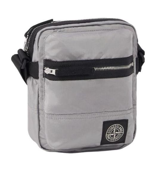 Stone Island Gray Logo Patch Zipped Crossbody Bag for men